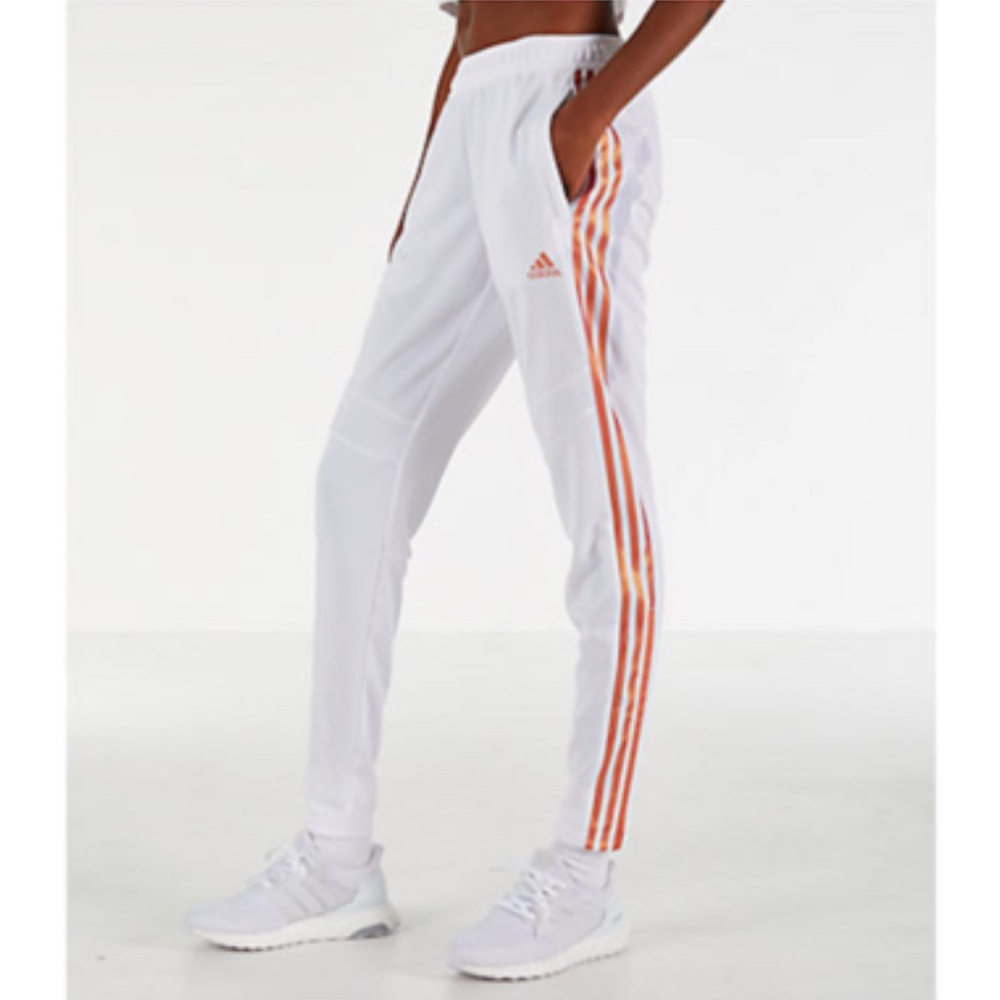 adidas White Track Pants with Orange Stripes